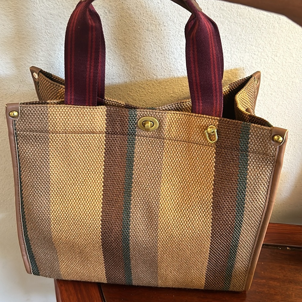Striped Brown and Tan Tote Bag - Picture 2 of 8